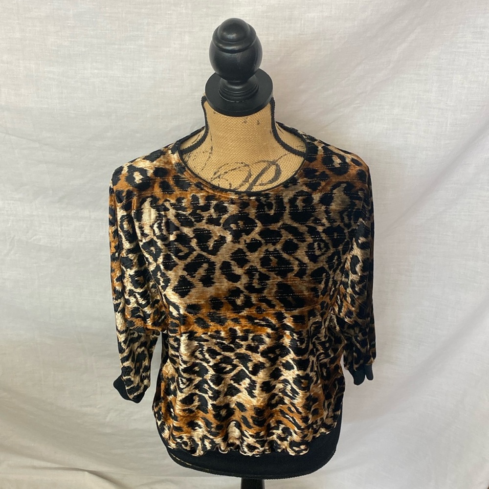 Vintage 1980’s Western Connection Black Animal Print Velour Top
